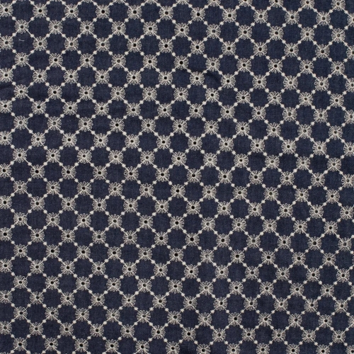 leichter Baumwoll-Stoff jeansblau Loch-Stickerei Blümchen